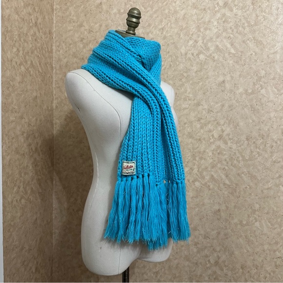 VTG Y2K 2000s Hollister Blue Silver Sparkle Chunky Knit Fringe Winter Scarf - Picture 8 of 9